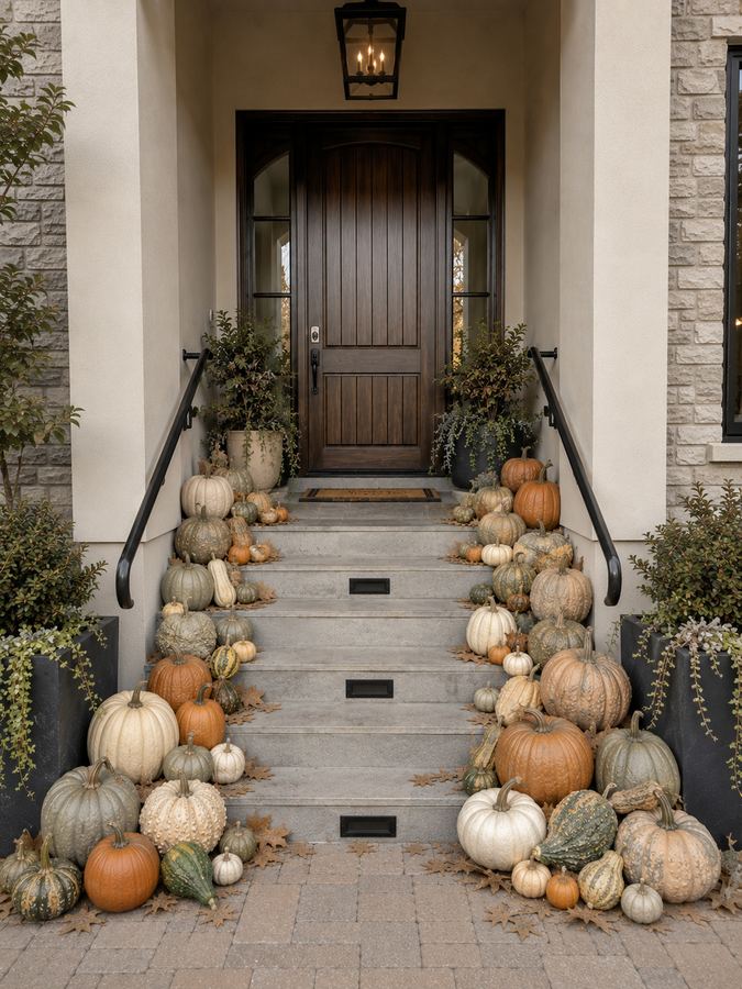 Entry styled in soft whites, sage greens and muted tones